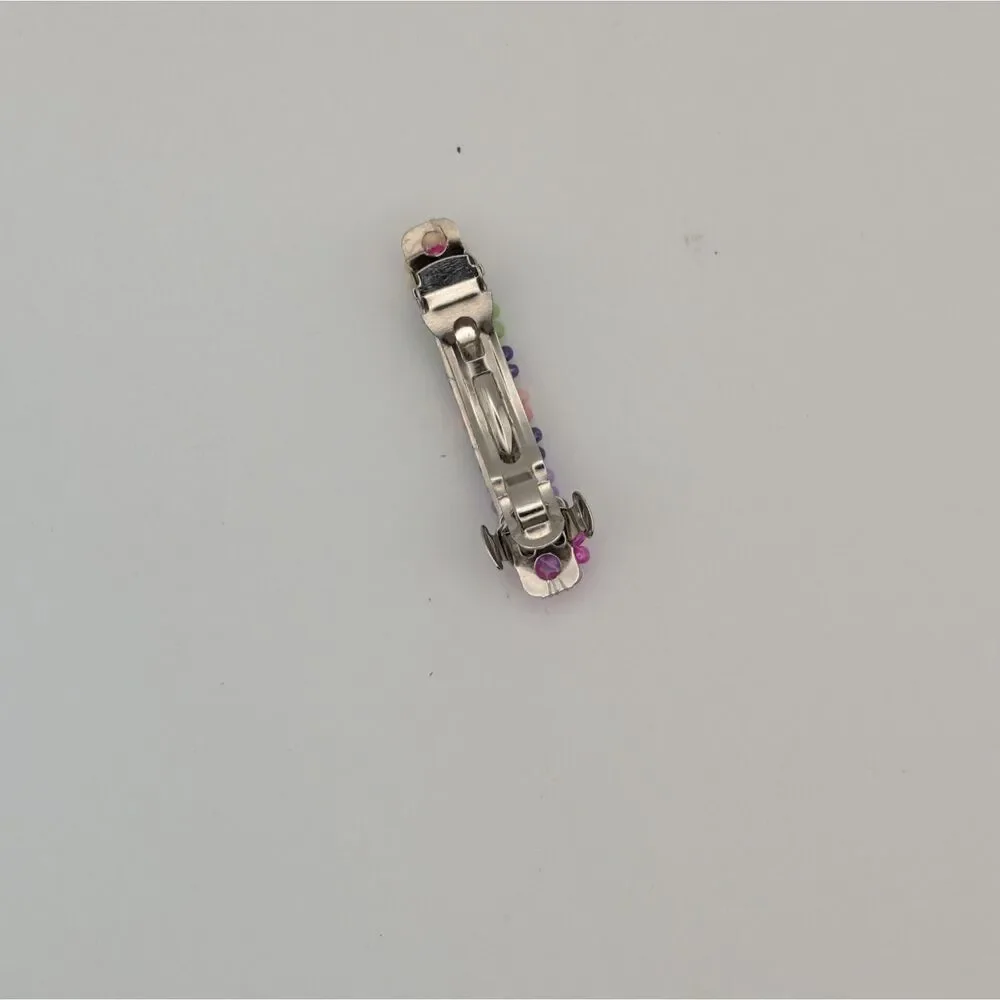 Beaded Floral Hair Barrette Clip Multicolor Vintage Style Metal Clasp